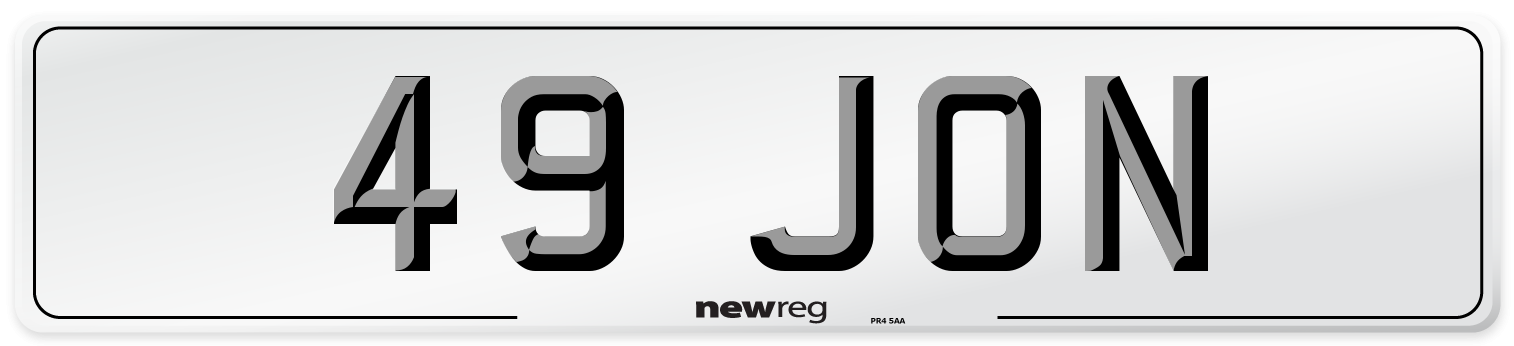 49 JON Number Plate from New Reg